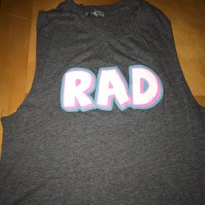 Graphic crop top. Gray, white, pink, blue